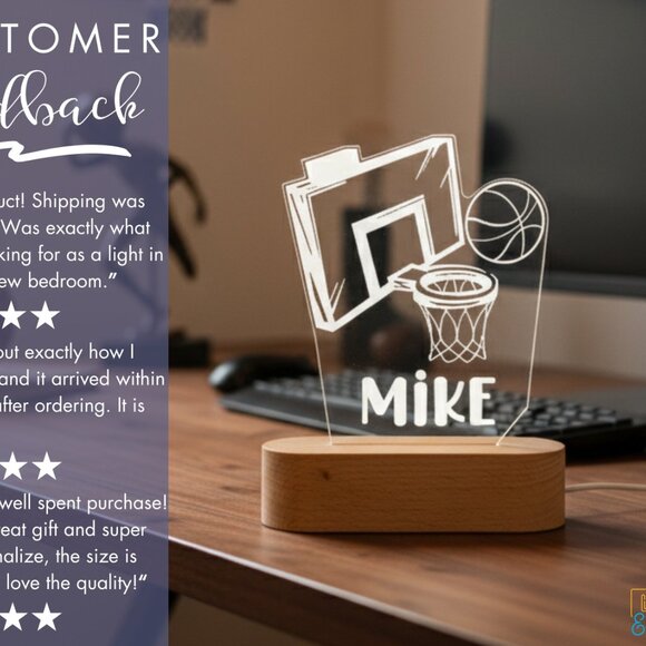 Basketball Night Light – Personalized LED Nightlight for Kids - Picture 7 of 8